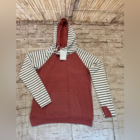 NWT fashion, original design pullover double hood, long sleeve size L - Picture 5 of 14